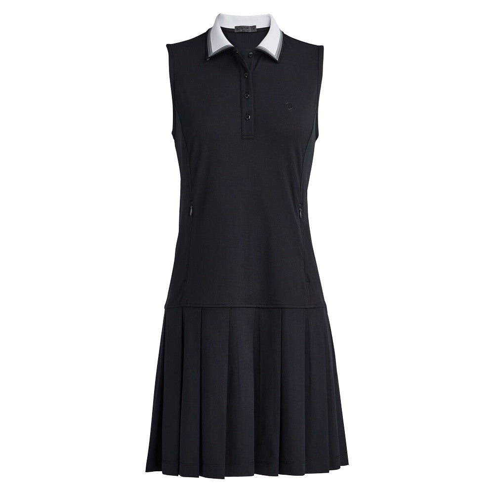 Gfore Rib Collar Pique Sleeveless Pleated Polo Golf Dress Onyx