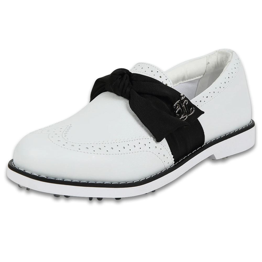 Fairliar Ribbon Oxford Spikeless Golf Shoes White - 24 Women Golfio Fairliar Ribbon Oxford Spikeless Golf Shoes White - 24 Women Golfio