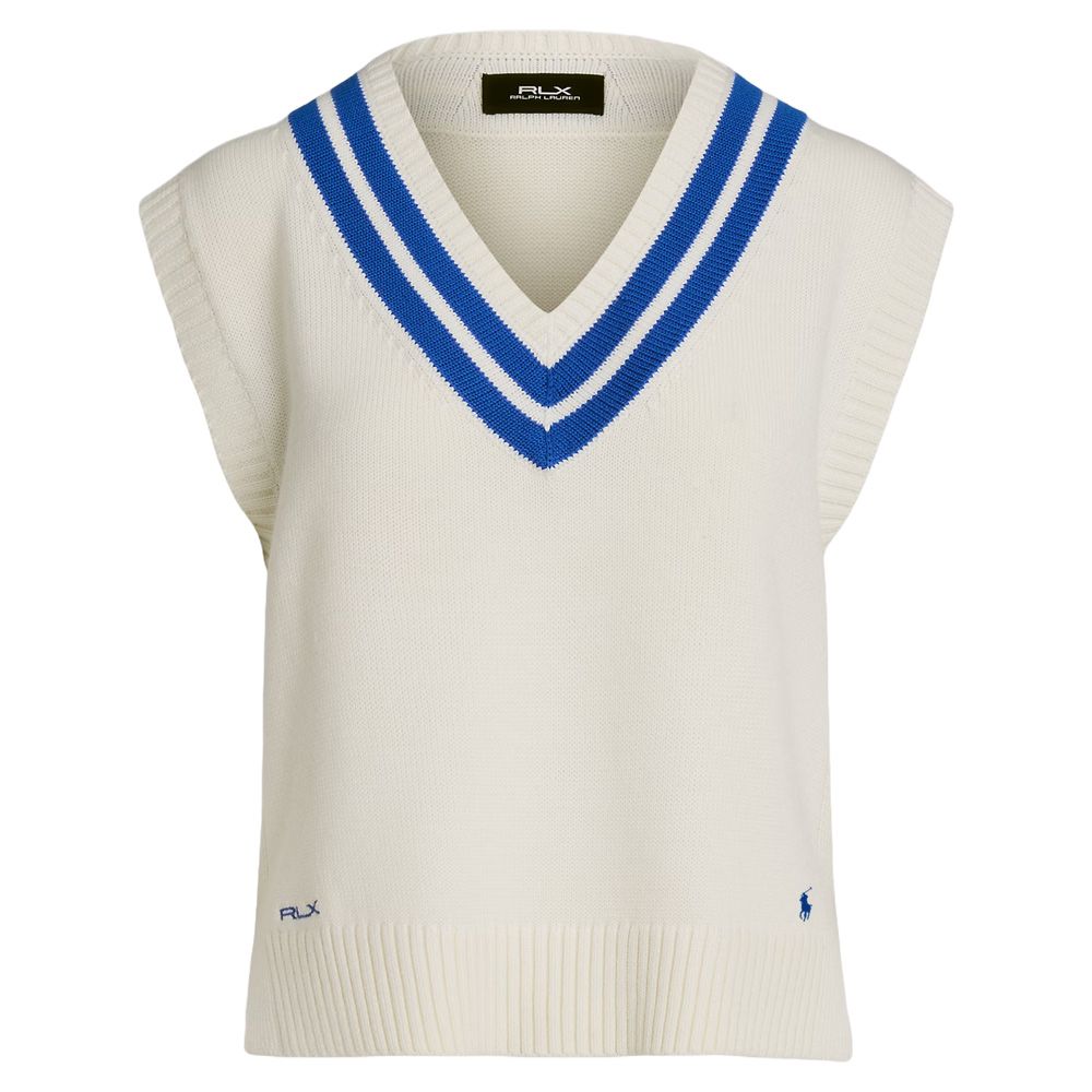 Ralph Lauren Cotton V-Neck Sweater Golf Vest Ceramic White/Iris