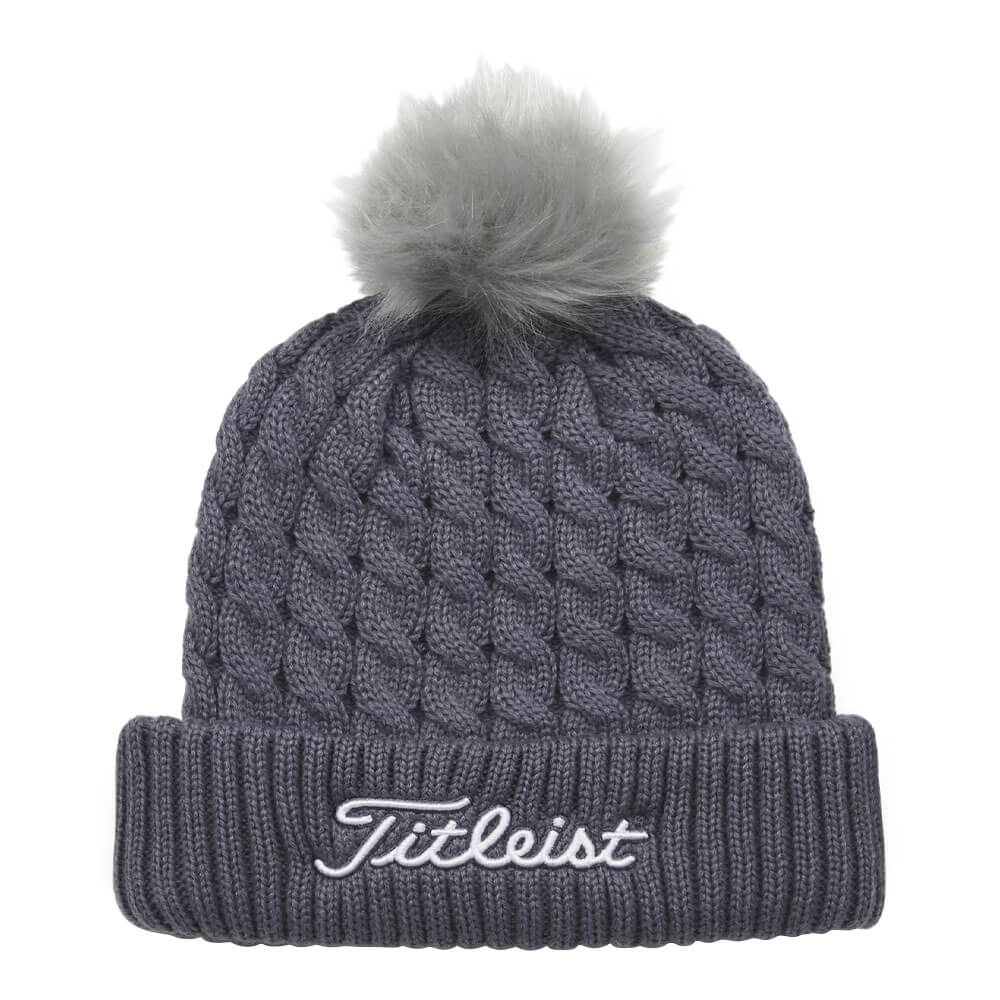 Titleist Cable Knit Pom Pom Golf Beanie Washed Indigo/White/Gray