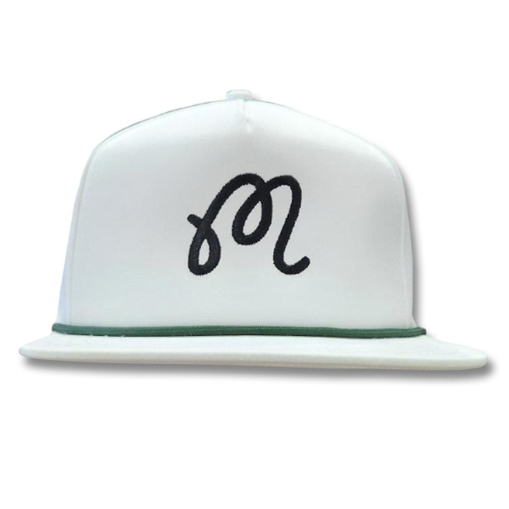 Malbon M Icon Evergreen Poly Rope 5-Panel Golf Cap White/Green