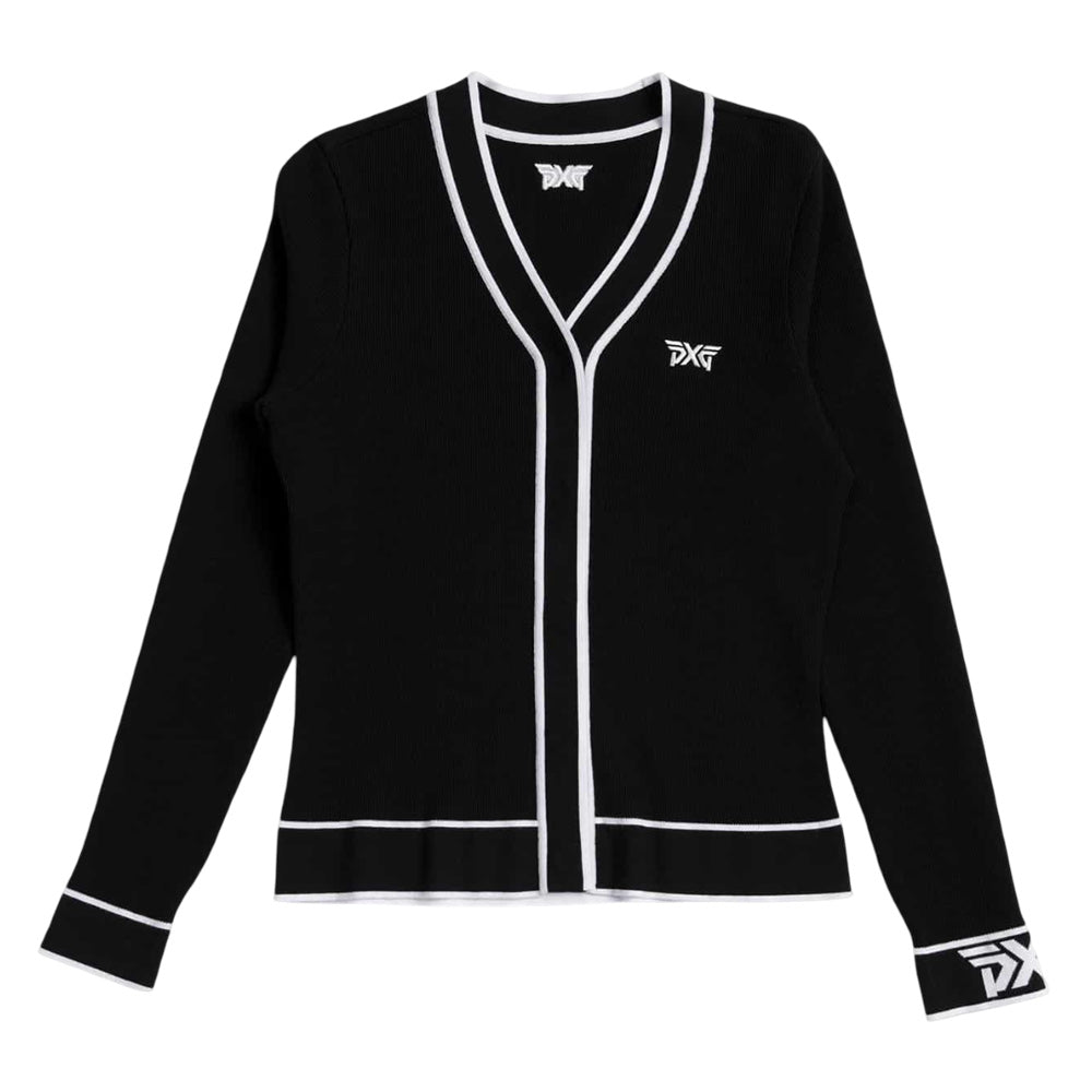 PXG Varsity V-Neck Cardigan Golf Sweater Black - FW25 Women – Golfio