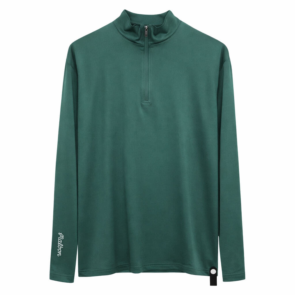 Malbon Evergreen Perforated Quarter Zip Golf Pullover Hunter Green