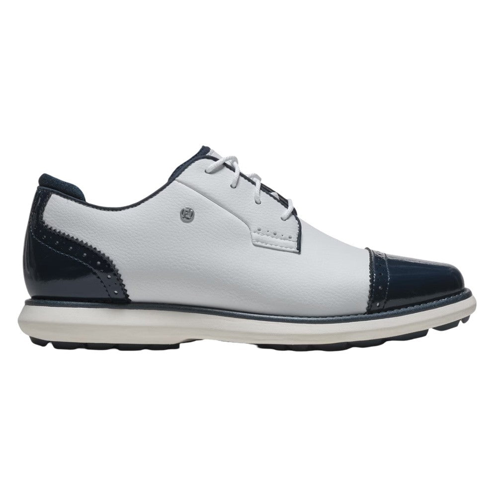 FootJoy Traditions Cap Toe Spikeless Golf Shoes White/Navy - SP26