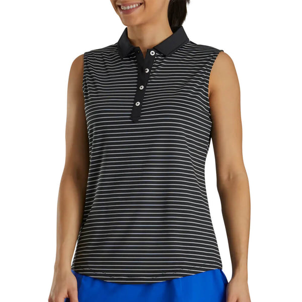 FootJoy Sleeveless Pinstripe Shirt Golf Polo Black - SS21 Women