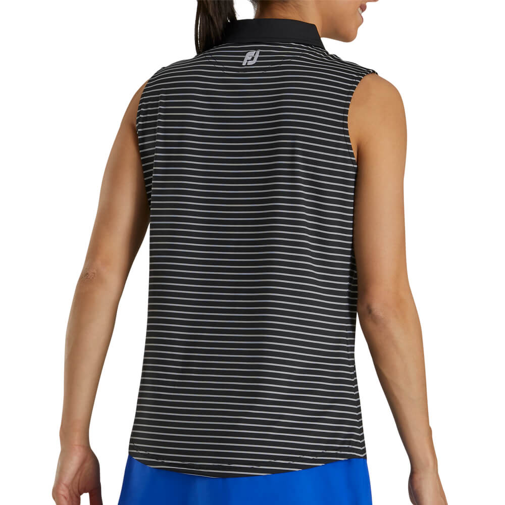 FootJoy Sleeveless Pinstripe Shirt Golf Polo Black - SS21 Women