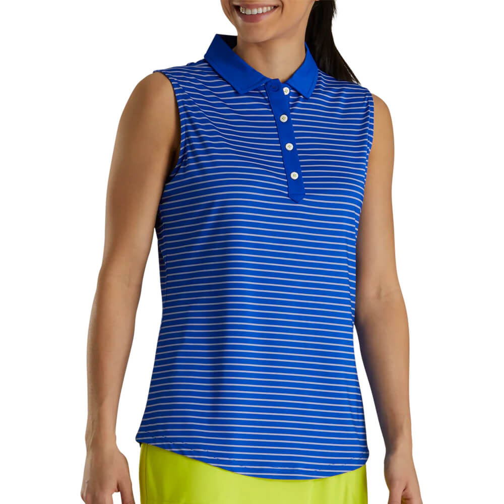 FootJoy Sleeveless Pinstripe Shirt Golf Polo Cobalt - SS21 Women