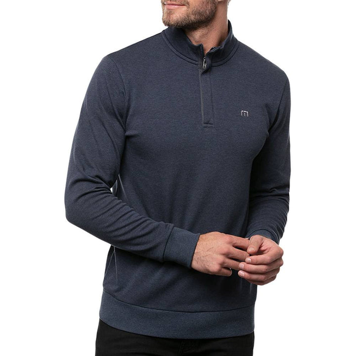 TravisMathew Cloud Quarter Zip 2.0 Golf Pullover Heather Blue - SS23 Men