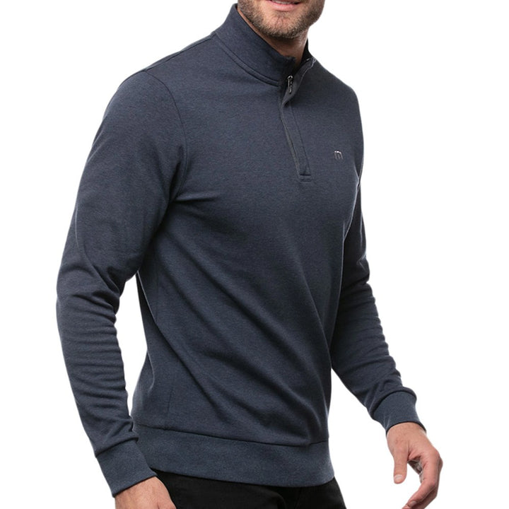 TravisMathew Cloud Quarter Zip 2.0 Golf Pullover Heather Blue - SS23 Men