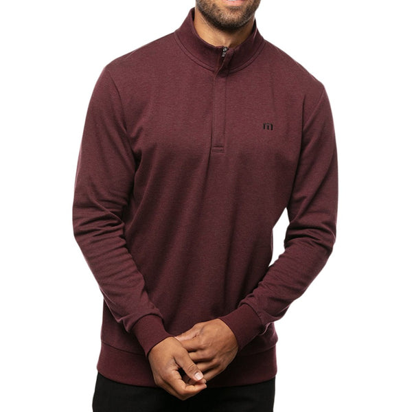 TravisMathew Cloud Quarter Zip 2.0 Golf Pullover Heather Dark Red - SS23 Men