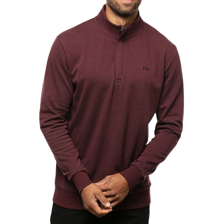 TravisMathew Cloud Quarter Zip 2.0 Golf Pullover Heather Dark Red - SS23 Men