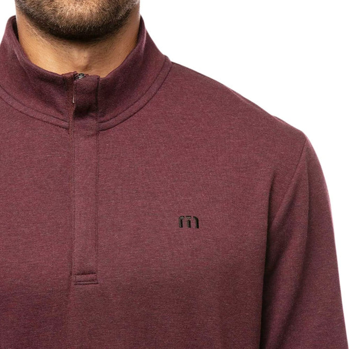 TravisMathew Cloud Quarter Zip 2.0 Golf Pullover Heather Dark Red - SS23 Men