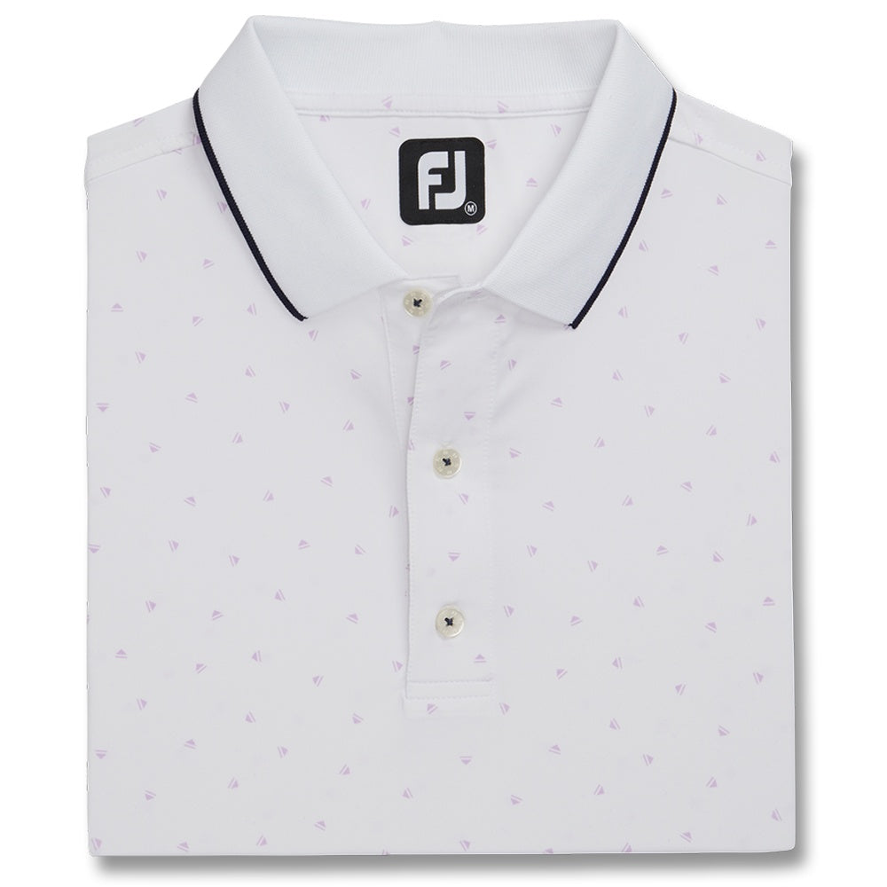 FootJoy Push Play Print Lisle Knit Collar Golf Polo White/Lavender - SS22 Men