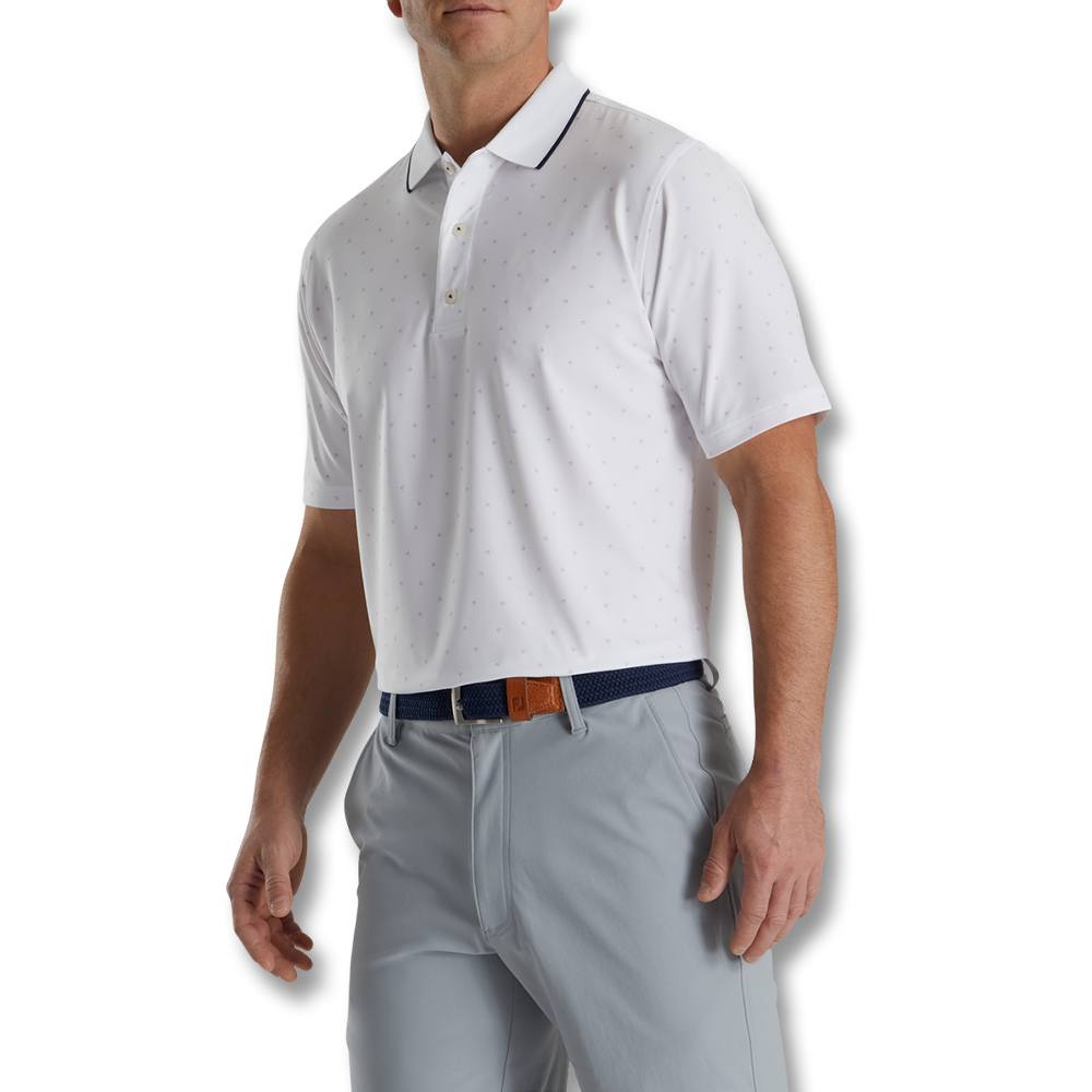 FootJoy Push Play Print Lisle Knit Collar Golf Polo White/Lavender - SS22 Men