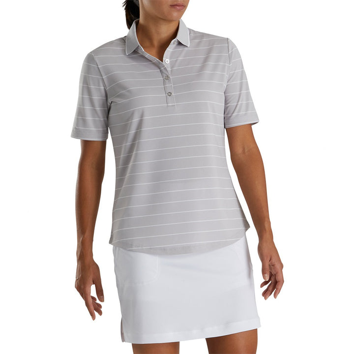 FootJoy Pique Half Sleeve Pinstripe Golf Polo Light Gray Heather - FW22 Women