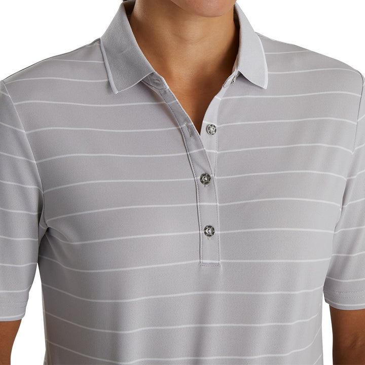 FootJoy Pique Half Sleeve Pinstripe Golf Polo Light Gray Heather - FW22 Women