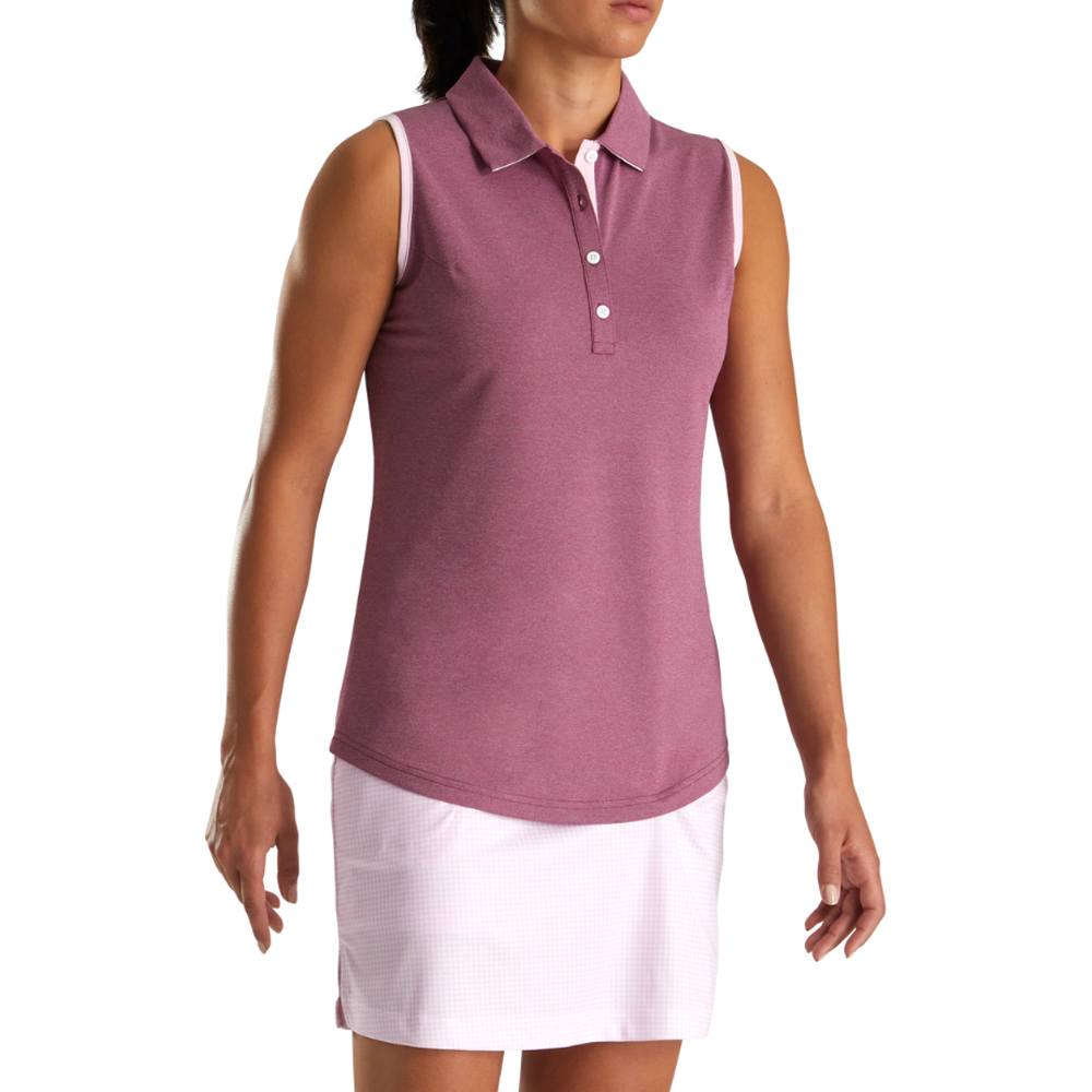 FootJoy Sleeveless Houndstooth Trim Pique Golf Polo Fig Heather - SS22 Women
