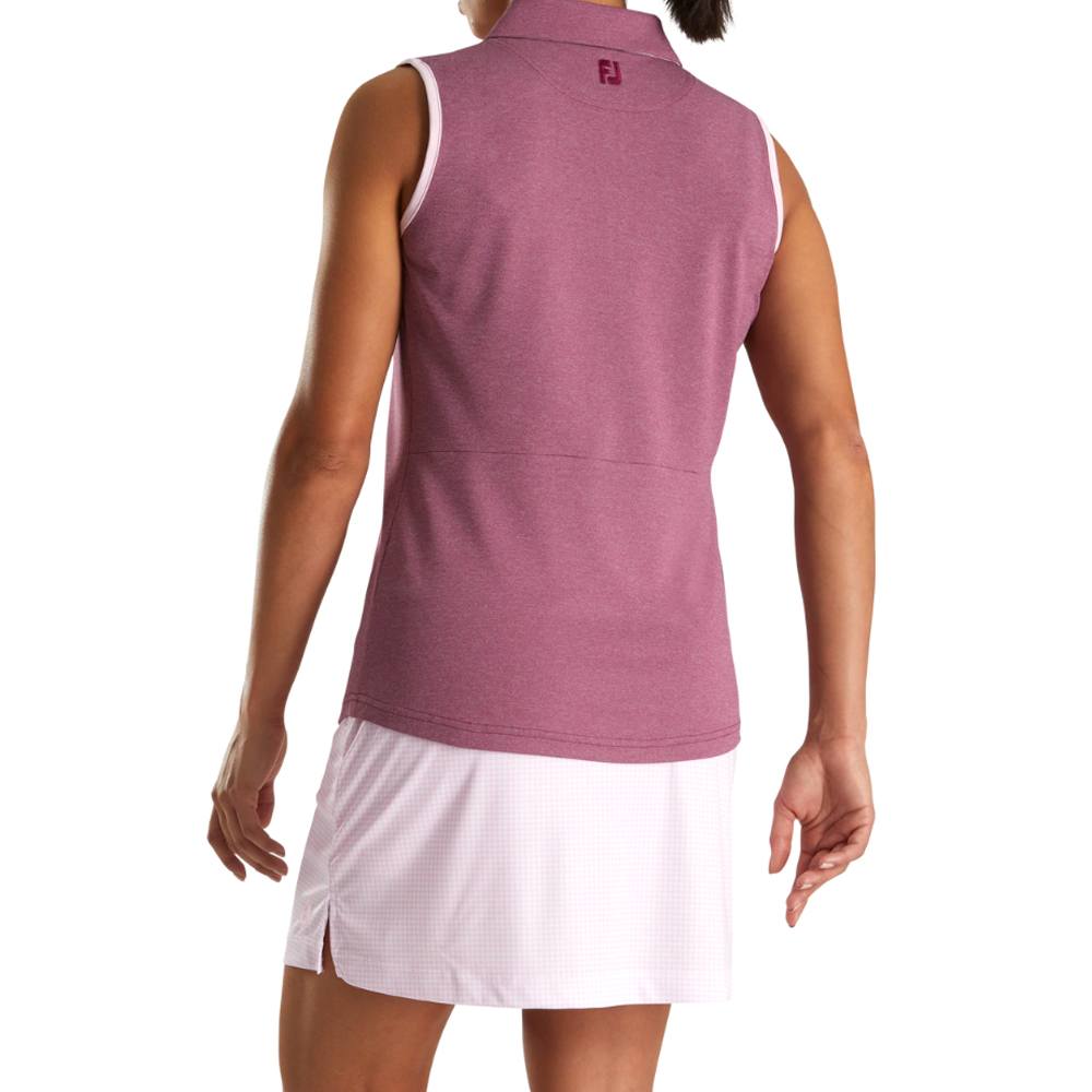 FootJoy Sleeveless Houndstooth Trim Pique Golf Polo Fig Heather - SS22 Women