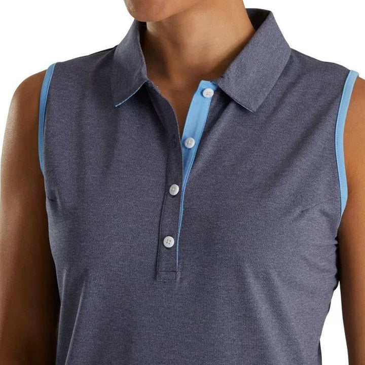 FootJoy Sleeveless Houndstooth Trim Pique Golf Polo Navy Heather - SS22 Women
