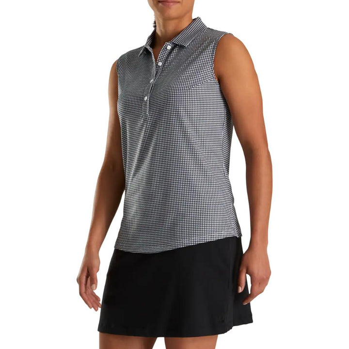 FootJoy Sleeveless Essential Golf Polo Black Houndstooth - SS22 Women