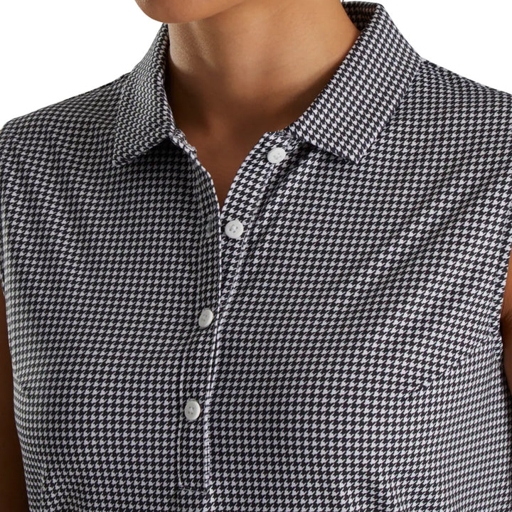 FootJoy Sleeveless Essential Golf Polo Black Houndstooth - SS22 Women