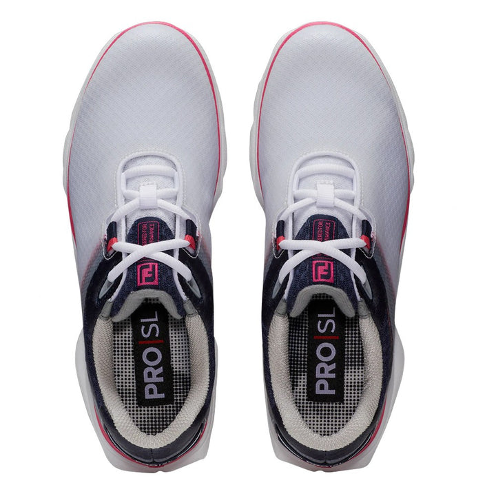 FootJoy Pro SL Sport Laced Spikeless Golf Shoes Previous Season Style White/Navy/Hot Pink - 23 Women