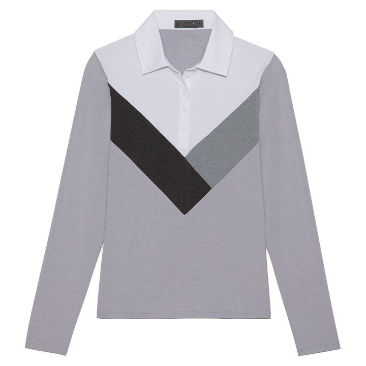 Gfore Multi V Tech Jersey Longsleeve Golf Polo Light Heather Gray - 23 Women