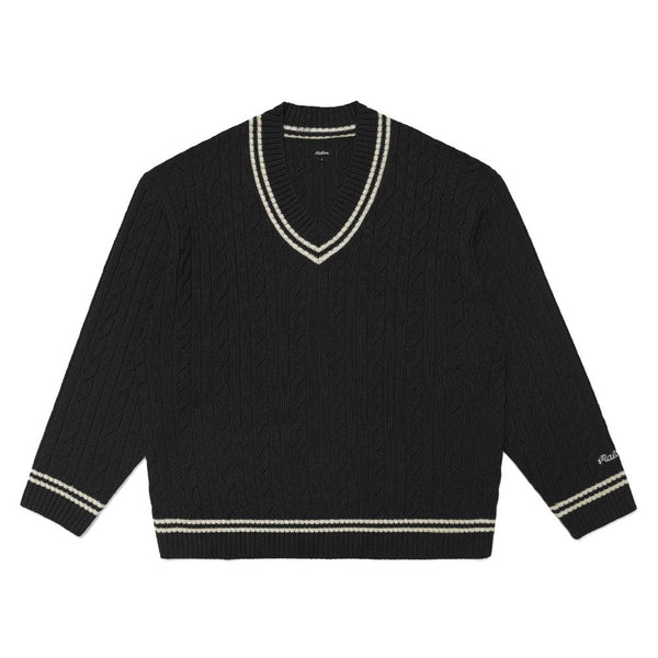 Malbon Ivy Cable Knit Golf Sweater Black