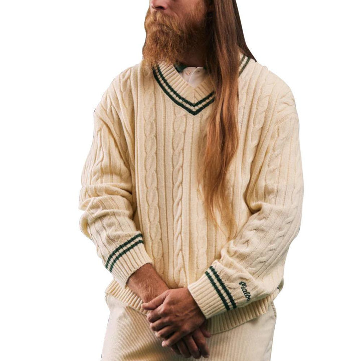 Malbon Ivy Cable Knit Golf Sweater Natural