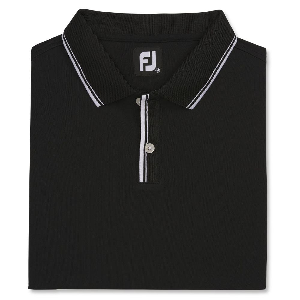 FootJoy Pique Sun Protection Knit Collar Golf Polo Black/White- SP23