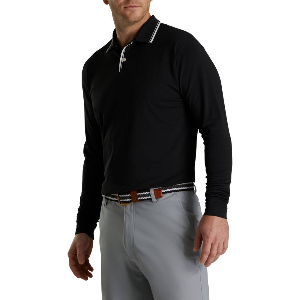 FootJoy Pique Sun Protection Knit Collar Golf Polo Black/White- SP23