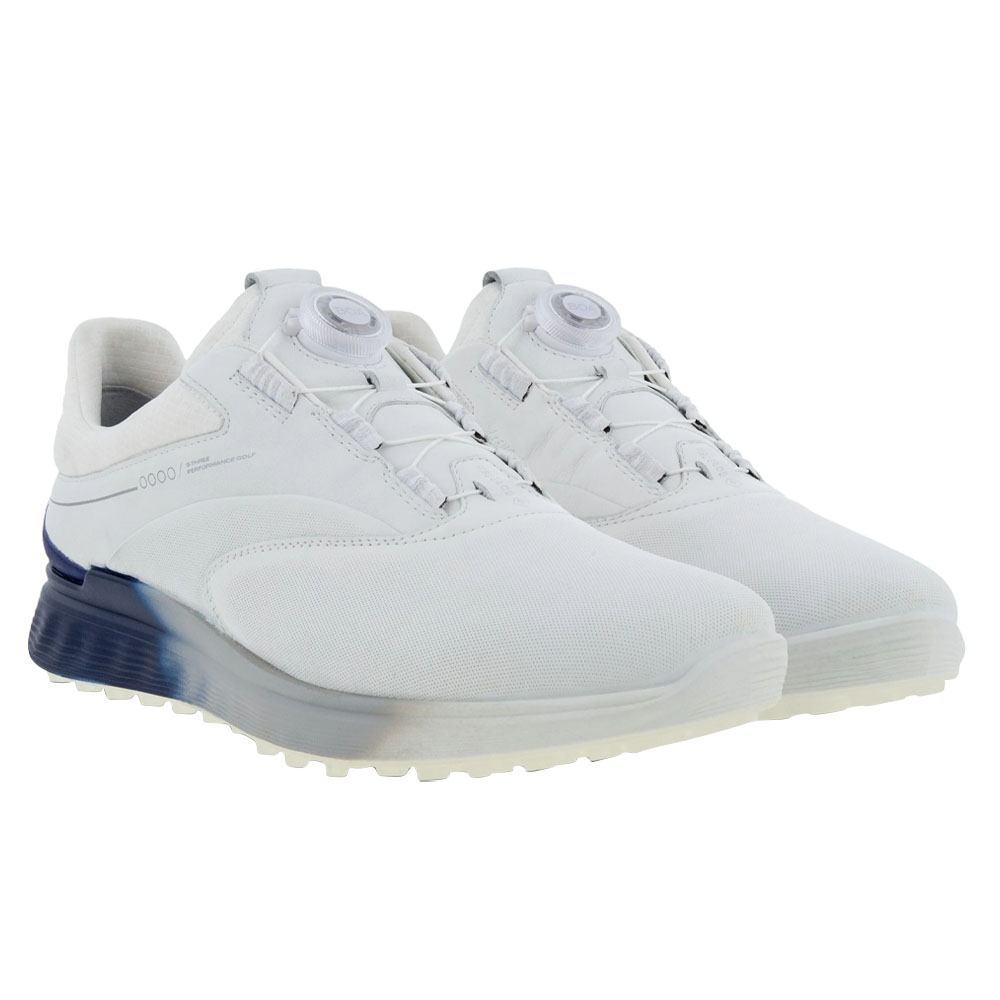 ECCO S-Three GTX BOA Spikeless Golf Shoes White/Blue Depths