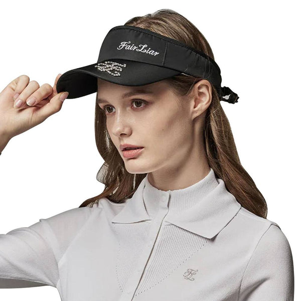 Fairliar Crystal Logo Ribbon Golf Visor Black - 23 Women