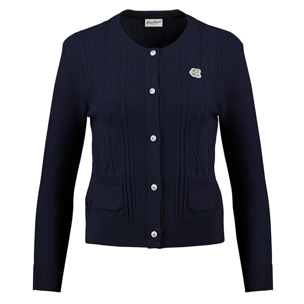 Fairliar Cable Pocket Round Neck Golf Cardigan Navy - FW23 Women