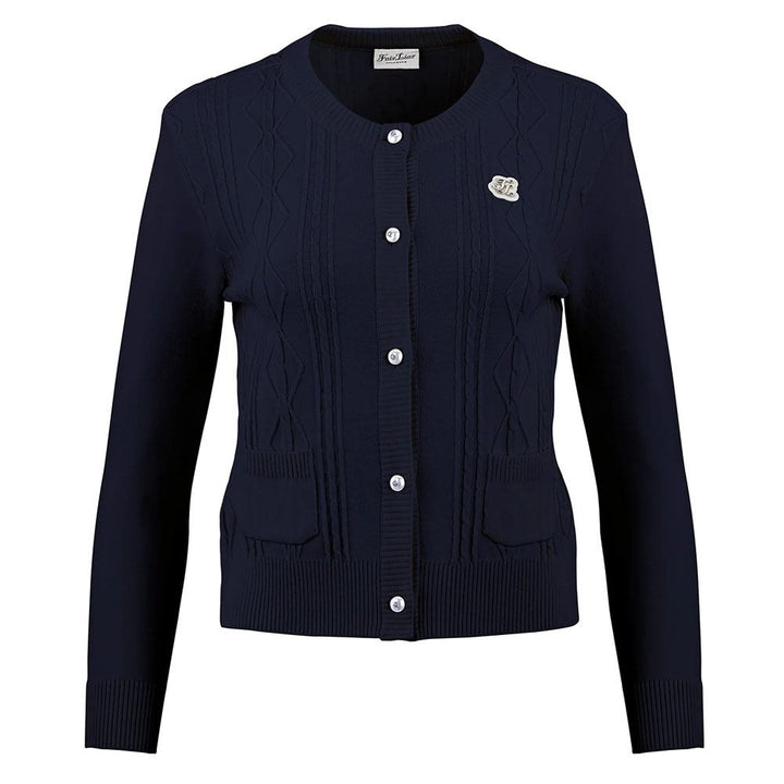 Fairliar Cable Pocket Round Neck Golf Cardigan Navy - FW23 Women