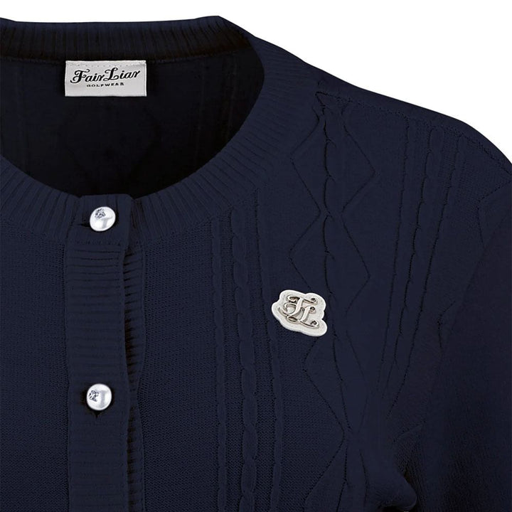 Fairliar Cable Pocket Round Neck Golf Cardigan Navy - FW23 Women