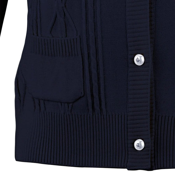 Fairliar Cable Pocket Round Neck Golf Cardigan Navy - FW23 Women