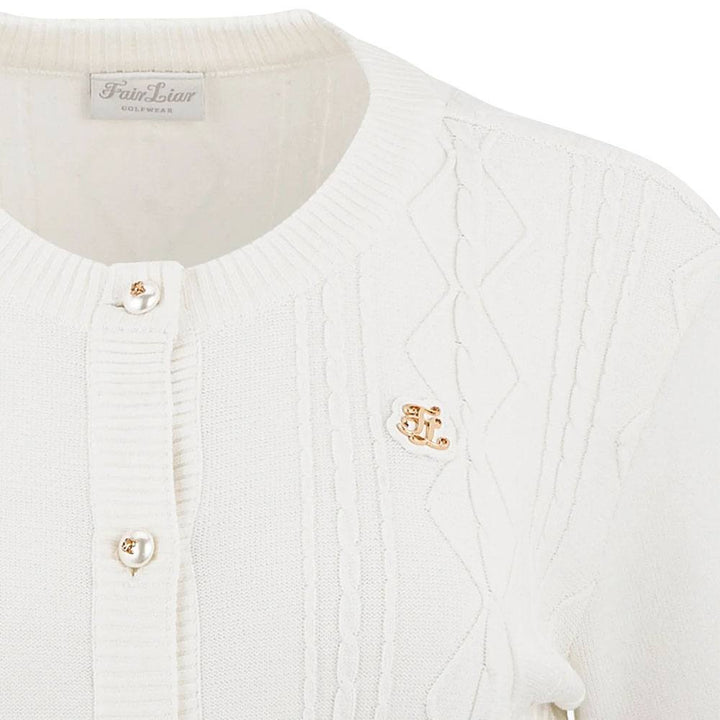 Fairliar Cable Pocket Round Neck Golf Cardigan White - FW23 Women