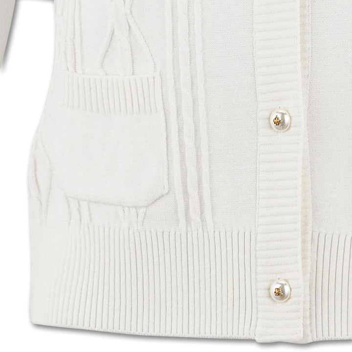 Fairliar Cable Pocket Round Neck Golf Cardigan White - FW23 Women
