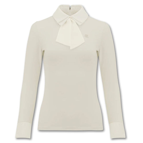 Fairliar Chiffon Ribbon Collar Golf Polo Beige - FW23 Women