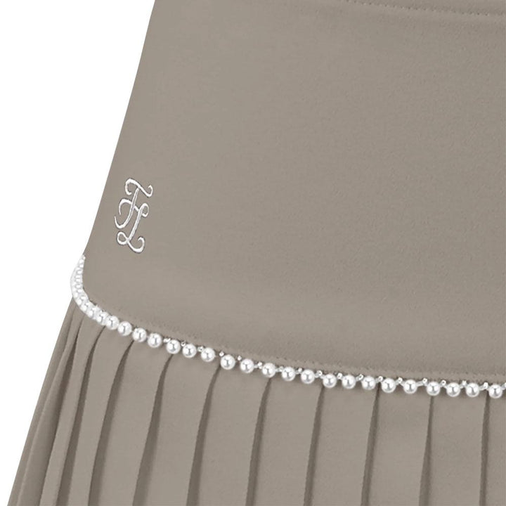 Fairliar Signature Pearl Flare Pleated Golf Skirt Beige - FW23 Women