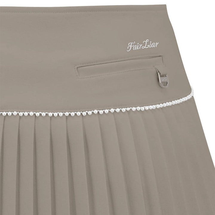 Fairliar Signature Pearl Flare Pleated Golf Skirt Beige - FW23 Women