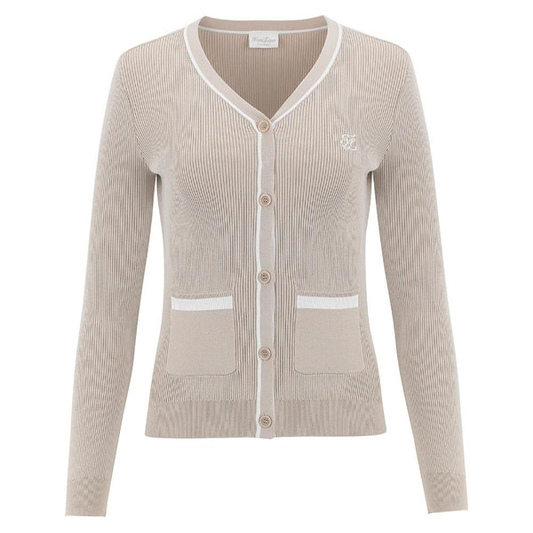 Fairliar Point Color Ribbed Golf Cardigan Beige - FW23 Women
