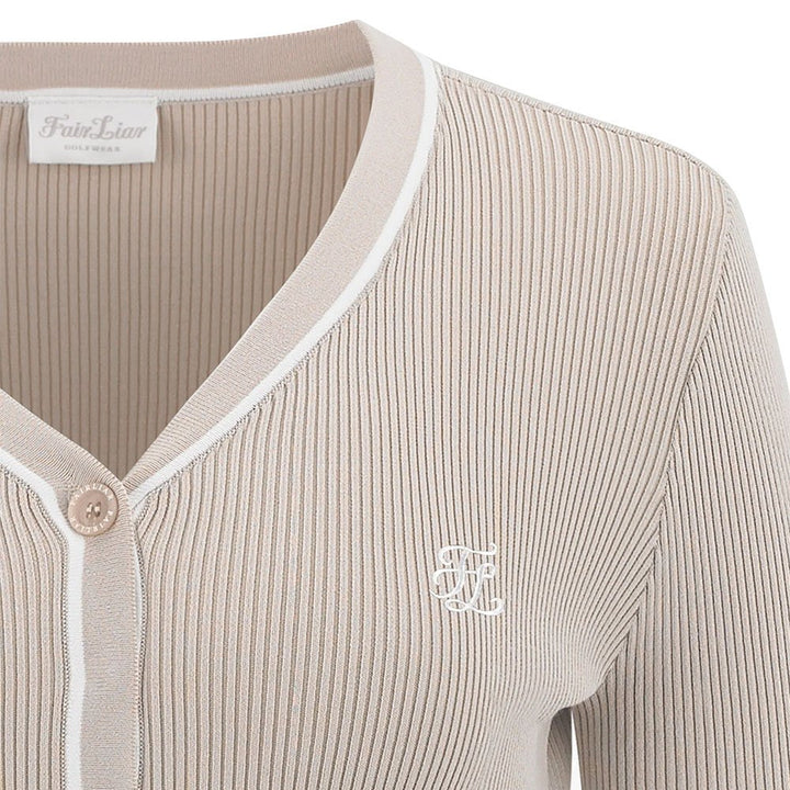 Fairliar Point Color Ribbed Golf Cardigan Beige - FW23 Women