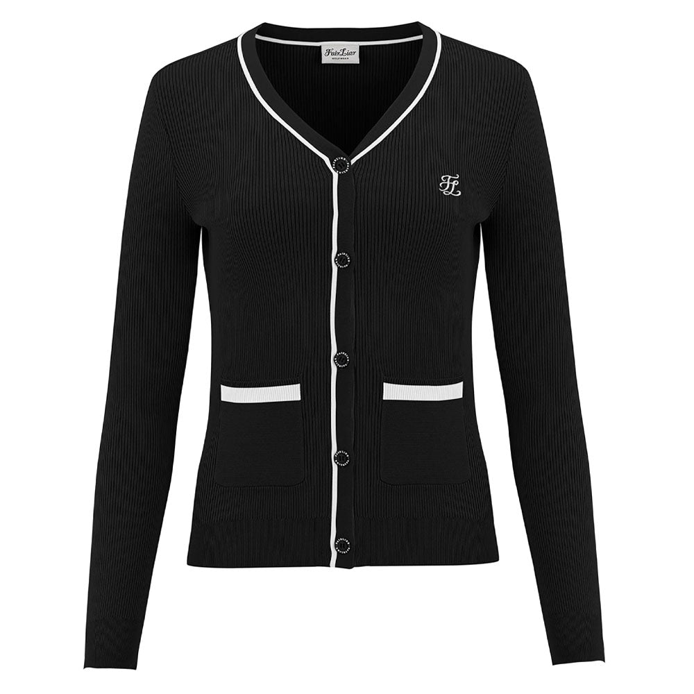 Fairliar Point Color Ribbed Golf Cardigan Black - FW23 Women
