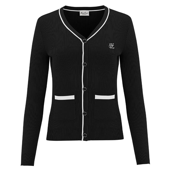 Fairliar Point Color Ribbed Golf Cardigan Black - FW23 Women