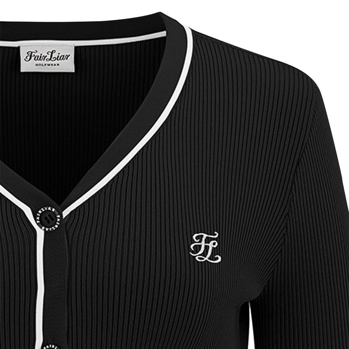 Fairliar Point Color Ribbed Golf Cardigan Black - FW23 Women