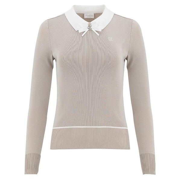 Fairliar Ribbon Collar Point Knit Golf Polo Beige - 23 Women