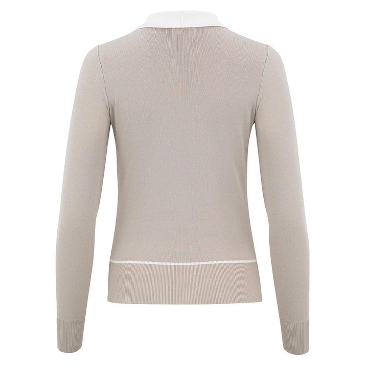 Fairliar Ribbon Collar Point Knit Golf Polo Beige - 23 Women