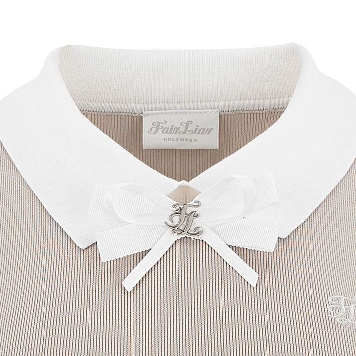 Fairliar Ribbon Collar Point Knit Golf Polo Beige - 23 Women